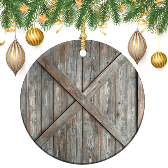 Rustic Barn Door Christmas Ceramic Ornament Farmhouse Country Wood Ceramic Double Sided Tree Xmas Ornament Xmas Holiday Keepsake Christmas Tree Decoration Funny Gifts for Women/Men