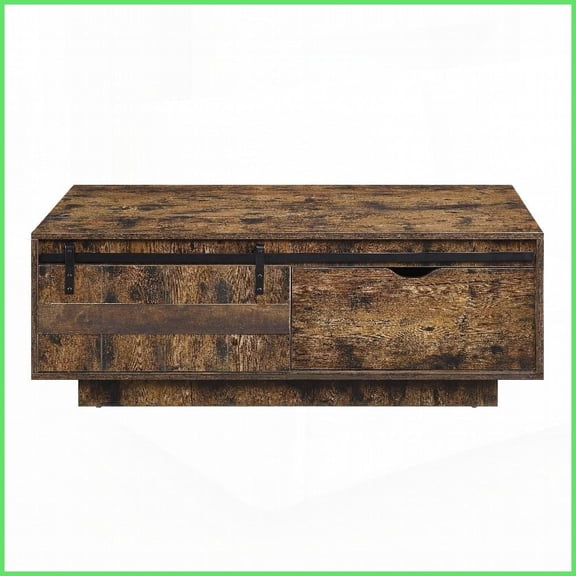 Rustic Barn Door Coffee Table with Storage  Easy Assembly, 23L x22W x12H for Living Room