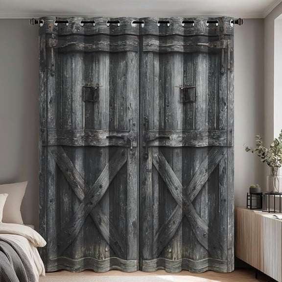 Rustic Barn Door Curtains Blackout, Farmhouse Vintage Curtains for Bedroom Living Room, Door Barn Wooden Decor, Patterned Grommet Black Out Drapes 42"W x 63"L (Pack of 2)