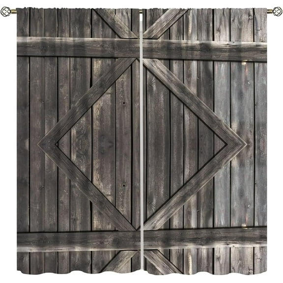 Rustic Barn Door Curtains Farmhouse Wood Garage Door Vintage Barn Door Pattern Blackout Curtains Rustic Cottage Living Room Printed Curtains 42x54 Inches 2 Panels