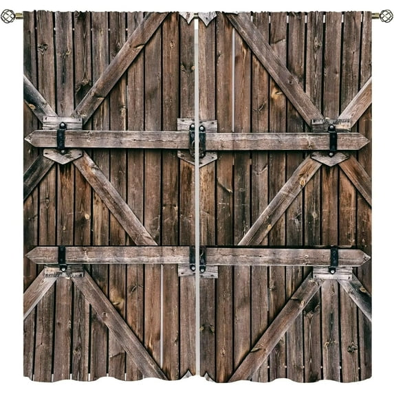 Rustic Barn Door Curtains Farmhouse Wood Garage Door Vintage Barn Door Pattern Blackout Curtains Rustic Cottage Living Room Printed Curtains 84x84 Inches 2 Panels