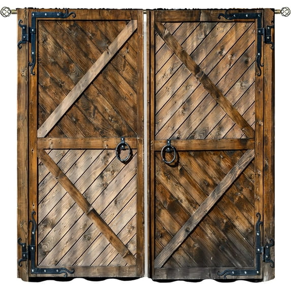 Rustic Barn Door Curtains,Farmhouse Wooden Board Plank Vintage Western Brown Cabin Country Bedroom Living Room Window Drapes 42x54 Inch, Style