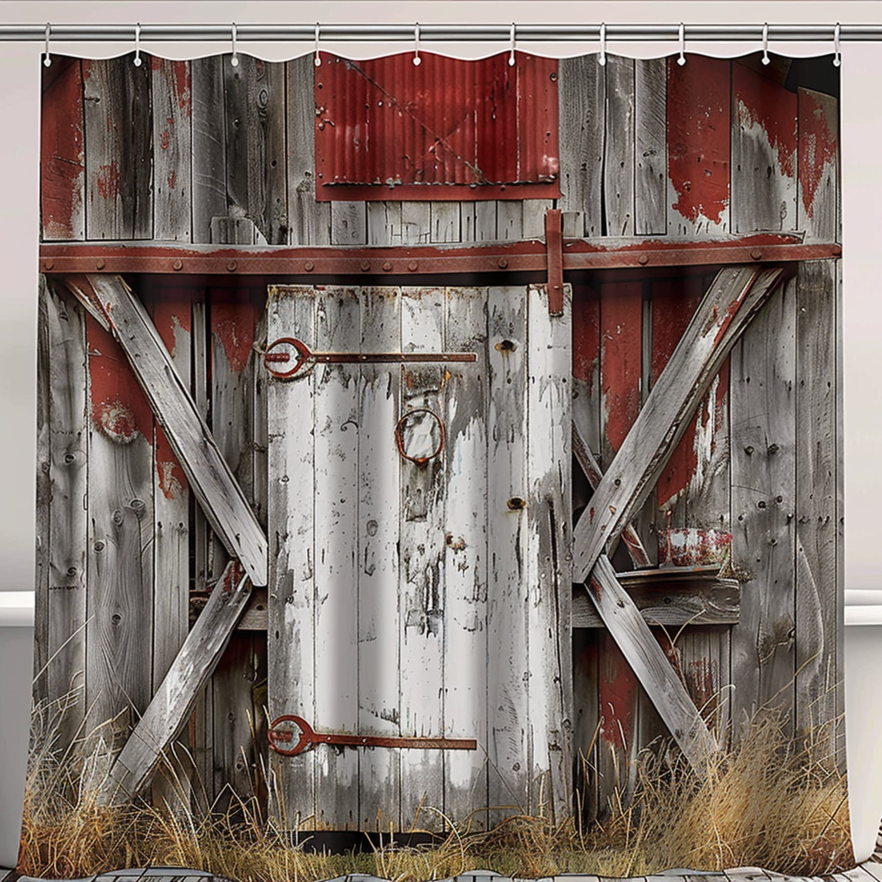 Rustic Barn Door Farmhouse Bathroom Curtain Vintage Country Western ...