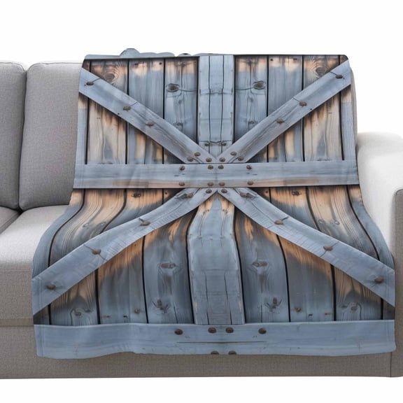 Rustic Barn Door Fleece Throw Blanket Lightweight Vintage Countryside Door Grey Wood Board Fuzzy Flannel Throws Super Soft Cozy Flannel Blanket for Couch, Sofa, Bed, Travel 40"x50"
