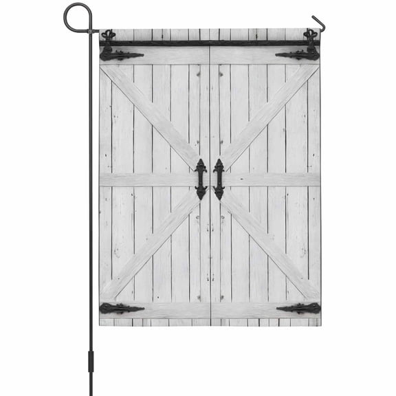 Rustic Barn Door Garden Flag 12 x 18 Inches, Vintage Farmhouse Door Beige Wood Board Weather Proof Outdoor Patio Flags Double Sided Small Garden Decoration for Yard Outside Home