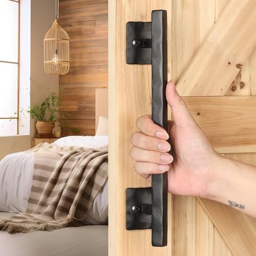 Rustic Barn Door Handles for Sliding Door, 12" Rhombus Heavy Duty Large Design Pull Handle, for DIY Sliding Barn Door, Gate, Shed, Garage | Solid Metal Material, Matte Black