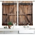 thumbnail image 1 of Rustic Barn Door Kitchen Curtains Rod Pocket Farmhouse Wooden Cafe Curtains Western Wood Cabin Decor Retro Brown Country Garage Art Printed Small Window Drapes Fabric 2 Panels 42x63 Inch, 1 of 5