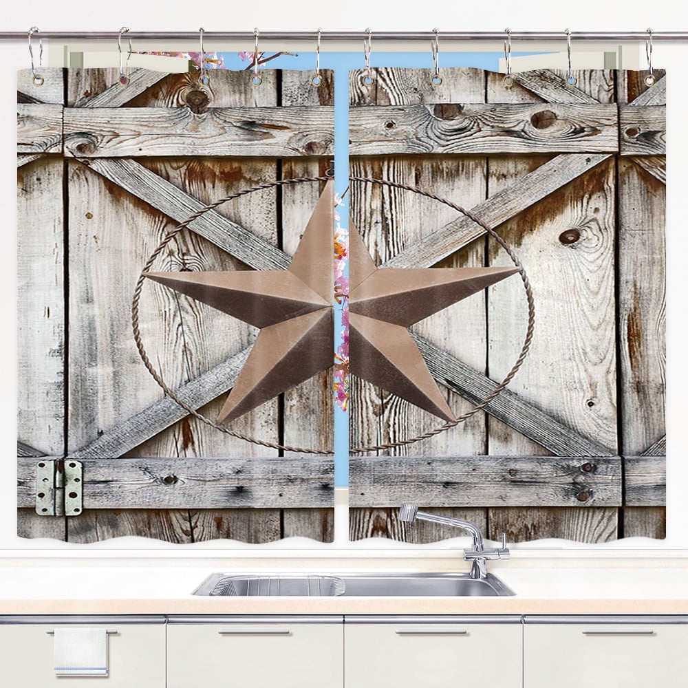 Rustic Barn Door Kitchen Curtains, Western Texas Star Kitchen Curtains ...