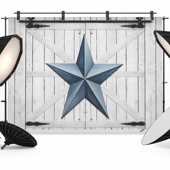 Rustic Barn Door Photography Backdrop 7x5FT, Vintage Grey Blue Star Beige Wood Board Photo Backdrops, Background for Photography Studio Photo Studio Background, Back Drop for Photoshoot