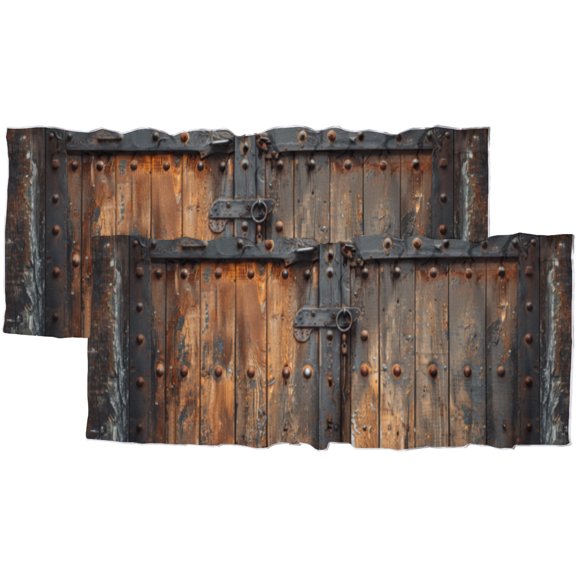 Rustic Barn Door Rod Pocket Thermal Insulated Curtain Valance Farmhouse Brown Wooden Western Vintage Country Window Valance for Bedroom Bathroom Living Room Dining Room 54 by 18 in, 2 Panel