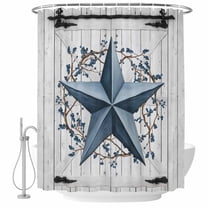 Rustic Barn Door Shower Curtain, 48" x 72", Vintage Grey Blue Star Berry Beige Wood Board Waterproof Bathroom Curtain Washable Shower Curtain Set with 12 Hooks