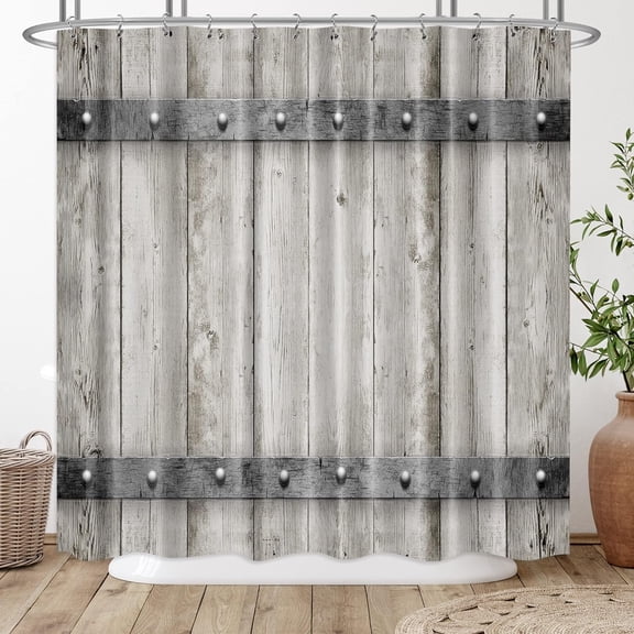 Rustic Barn Door Shower Curtain 72Wx72H Farmhouse Wood Plank Wooden Vintage Retro Texture Bathroom Decor Fabric Panel Polyester Waterproof with 12 Pack Plastic Shower Hook