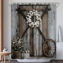 Rustic Barn Door Shower Curtain Farmhouse Country Western Cabin Vintage Brown Wooden Plank Board Countryside Village Retro Flower Bath Decor Polyester Fabric Curtains-48"W x 72"L (Pack of 1)
