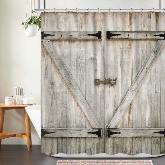 Rustic Barn Door Shower Curtain Farmhouse Vintage Wooden Old Wood Plank Country Bathroom Curtain Decor Retro Bath Curtain for Western Garage Cabin Door Bath Accessories 70"W x 72"L (Pack of 1)