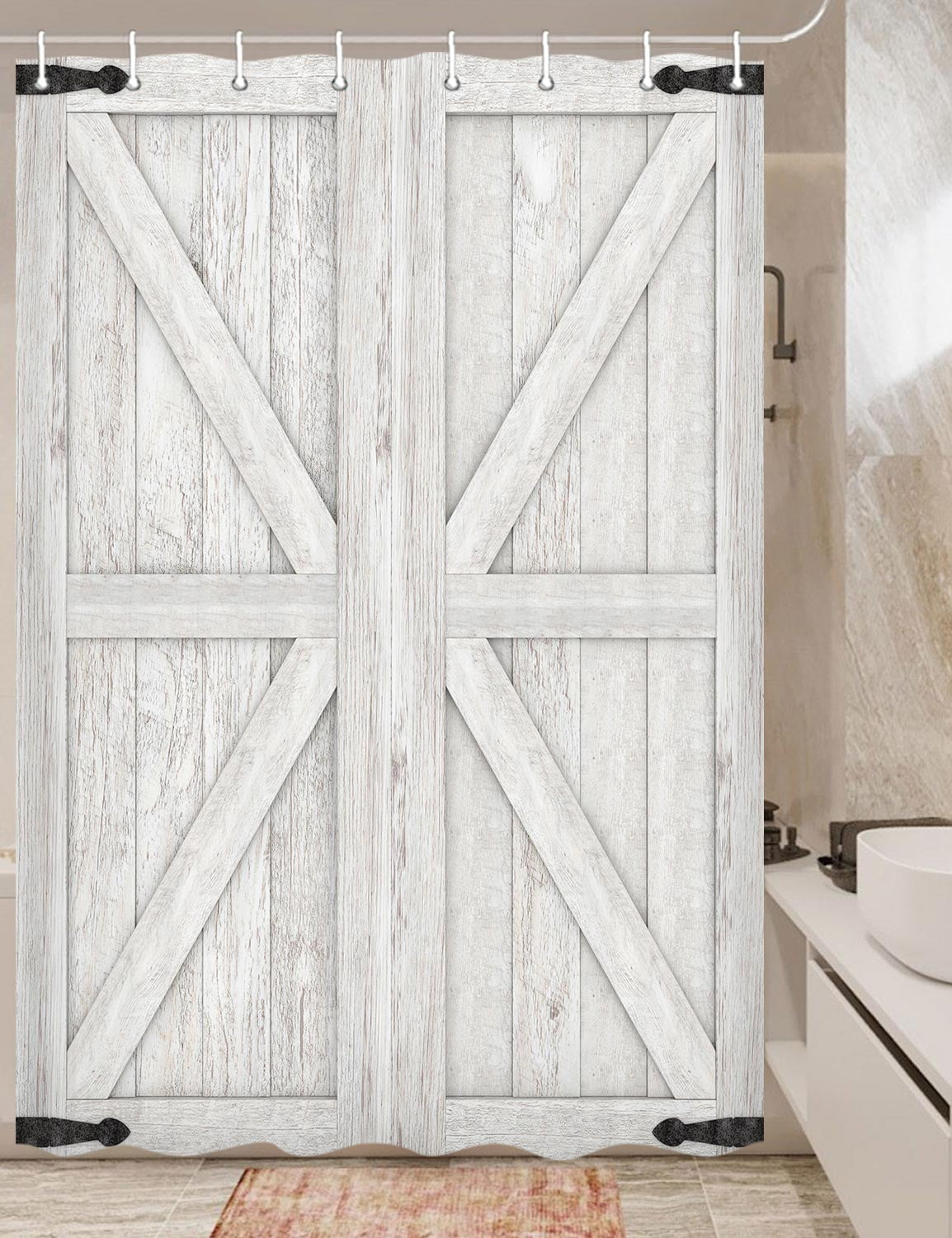 Rustic Barn Door Shower Curtain, Gray and White Wood Shower Curtain