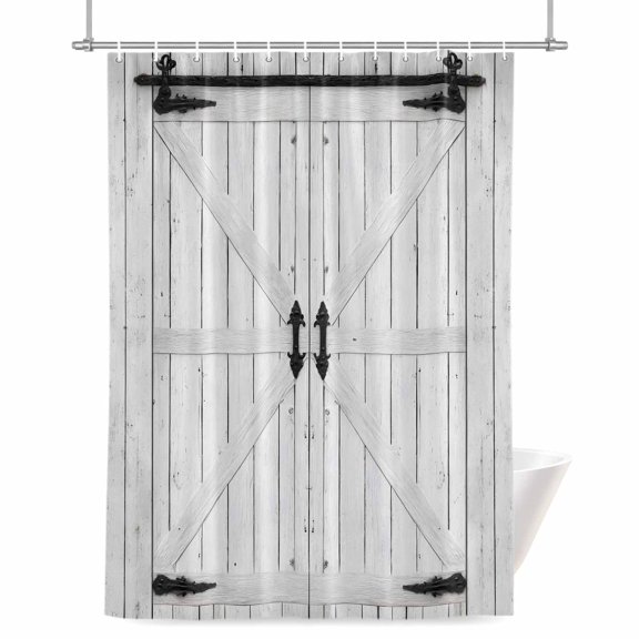 Rustic Barn Door Shower Curtain, Vintage Farmhouse Door Beige Wood Board Waterproof Shower Curtain Set with 12 Hooks Lightweight Bath Curtains Fabric Bathroom Decor 36x72 Inches