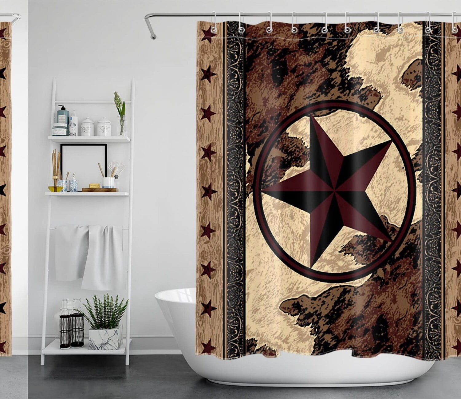 Rustic Shower Curtain, Old Wooden Barn Door Farmhouse Bathroom Decor Set with Hooks 72x72”