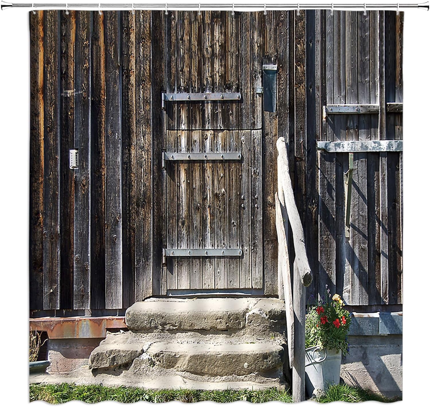 Drgilau Rustic Barn Door Shower Curtain - Farmhouse Wooden Floral Design, Waterproof Polyester, 69x78 Inch With 12 Hooks - View #10