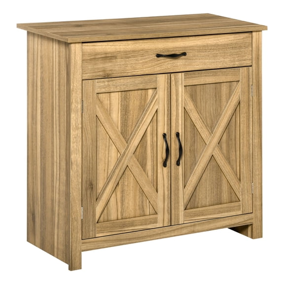 Rustic Barn Door Sideboard Cabinet for Kitchen, Entryway, or Living Room with Natural Wood Finish