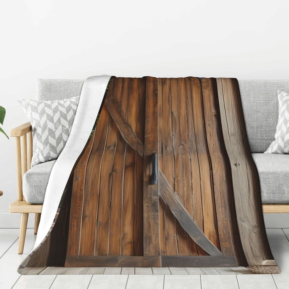 Rustic Barn Door Throw Blanket for Stylish Warm Winter Cabin Ultra-Soft Micro Fleece Blanket, Premium Microfiber, Silky Soft, Plush, Warm and Lightweight for Couch, Sofa, Bed - 40"X30"