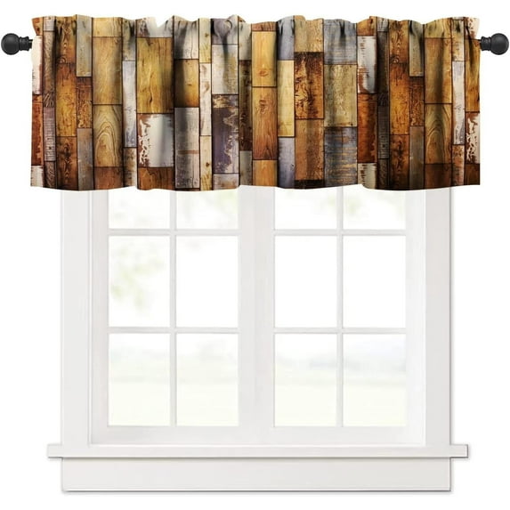 Rustic Barn Door Valance Curtain Colorful Farmhouse Wooden Western Wood Cabin Country Windows Short Curtain Valances for Kitchen Living Room Farmhouse Decor with Rod Pocket, One Panel 54X18 Inches