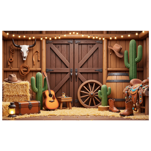 Rustic Barn Door Western Theme Cowboy Hat Straw Bales Saddle for Party Decor Photo Shoot Event Decoration
