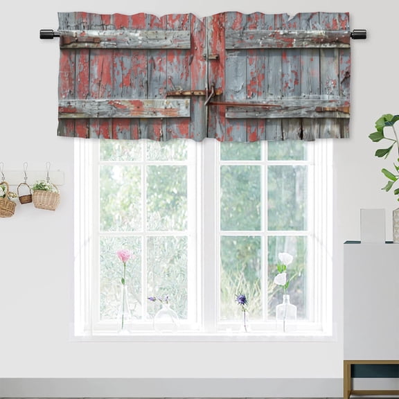 Rustic Barn Door Window Curtain Valance Vintage Wooden Farmhouse Country Rod Pocket Window Valance for Living Room Bathroom Bedroom Kitchen 54 by 18 in, 1 Panel