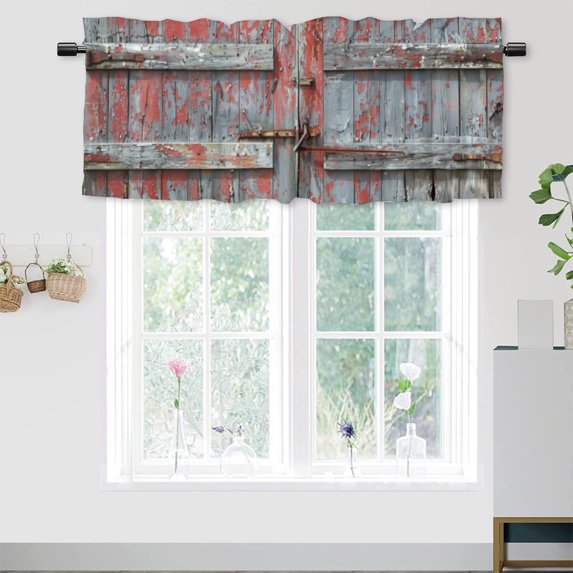Rustic Barn Door Window Curtain Valance Vintage Wooden Farmhouse Country Rod Pocket Window Valance for Living Room Bathroom Bedroom Kitchen 54 by 18 in, 1 Panel