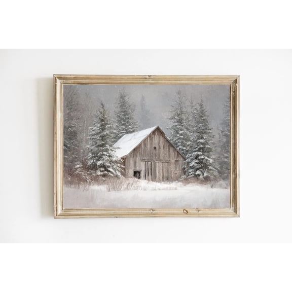 Rustic Barn Farmhouse Print Poster Snowy Landscape Tree with Lights|Wall Decor Poster E1240, Unframed Poster Size 16x24 F03.1.18l187