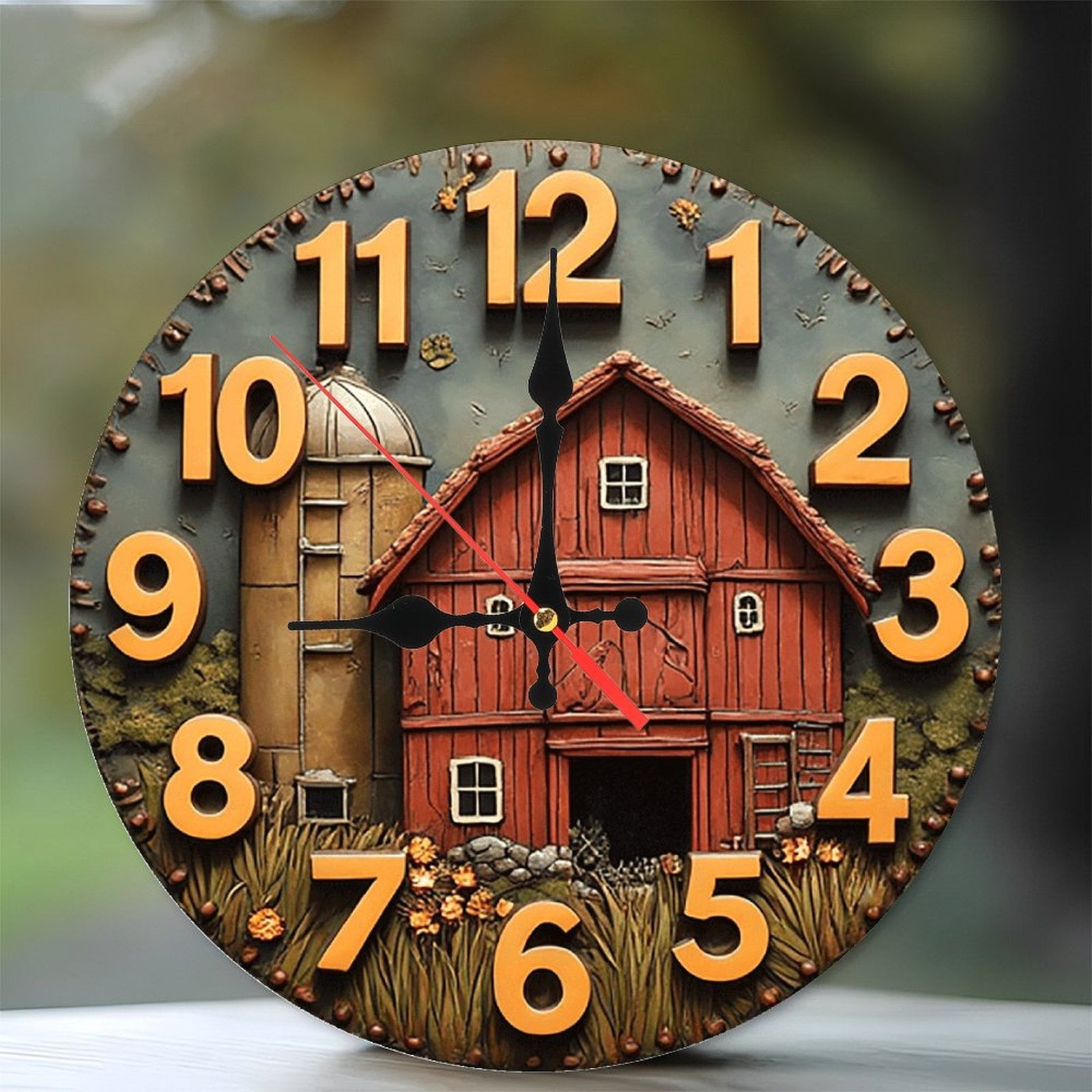 Rustic Barn Farmhouse Wall Clock Home Decor 10-Inch Silent Wooden Wall ...