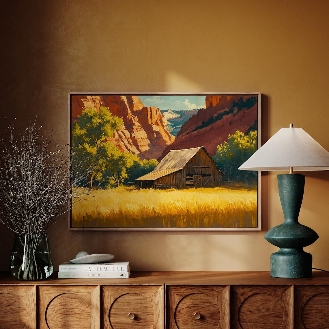 Rustic Barn In Golden Fields With Red Canyon Backdrop - Vintage ... - Deal Canyon Backdrops