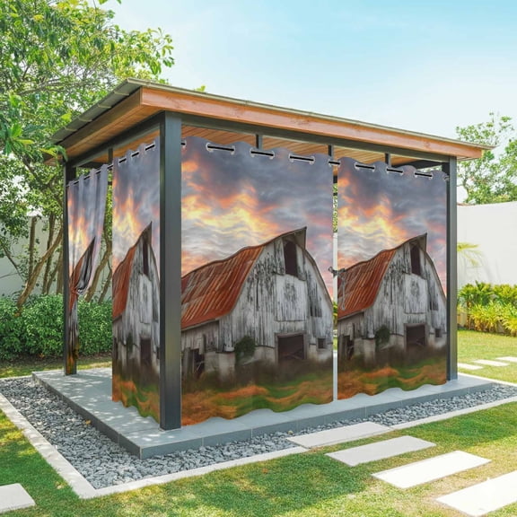 Rustic Barn Outdoor Curtains for Patio, Sunset Farmhouse Countryside Sunshade Privacy Drapes Grommet Waterproof Outside Curtains for Porch/Cabana/Balcony 54"x 84", 1 Panel