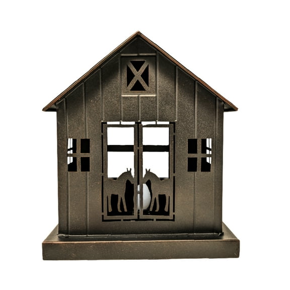 Rustic Barn-Shaped Metal Night Light with Horse Silhouettes  Farmhouse Cowboy Ranch Table Lamp  Barnyard Accent Lighting for Country Home Dcor  Unique Gift for Horse Lovers and Western Fans