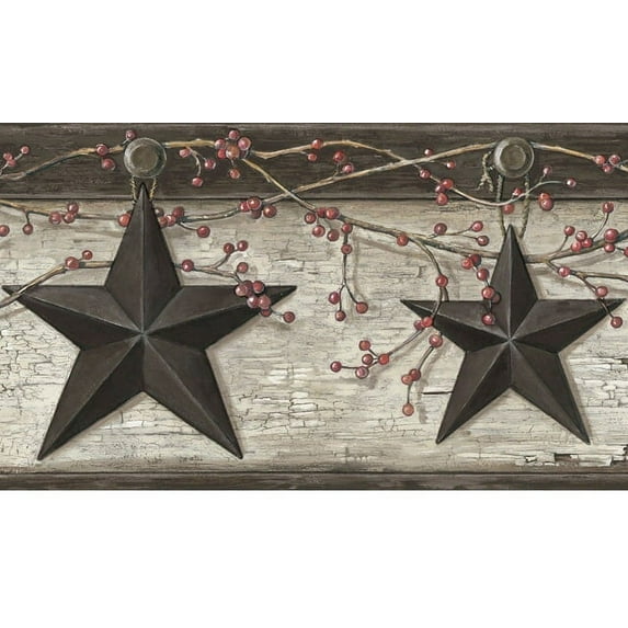 Rustic Barn Star Ennis Grey Wallpaper Border PUR44601b
