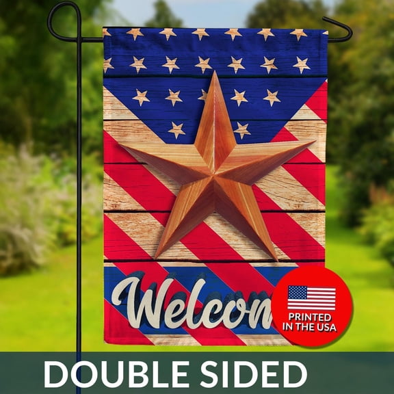 Rustic Barn Star Welcome Flag Patriotic USA Double Sided Flag