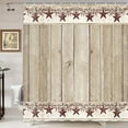 thumbnail image 1 of Rustic Barn Star on Wooden Door Shower Curtain Western Texas Star and Primitive Berries on Country Wooden Plank Bathroom Curtain, 1 of 7