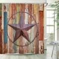thumbnail image 1 of Rustic Barn Star on Wooden Door Shower Curtain Western Texas Star and Primitive Berries on Country Wooden Plank Bathroom Curtain, 1 of 5