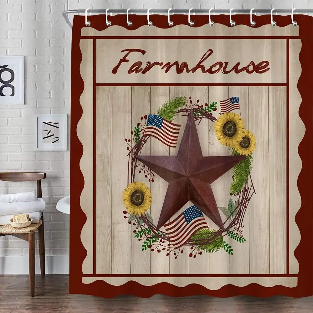Rustic Barn Star on Wooden Door Shower Curtain Western Texas Star and Primitive Berries on