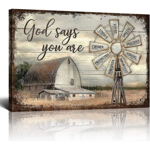 Rustic Barn Windmill Canvas Wall Art Old Red Truck Barn Picture Vintage Coutryside Painting Wall Decor Mordern Artwork Prints Home Decorative For Living Room Bedroom Bathroom Framed 12x16inch
