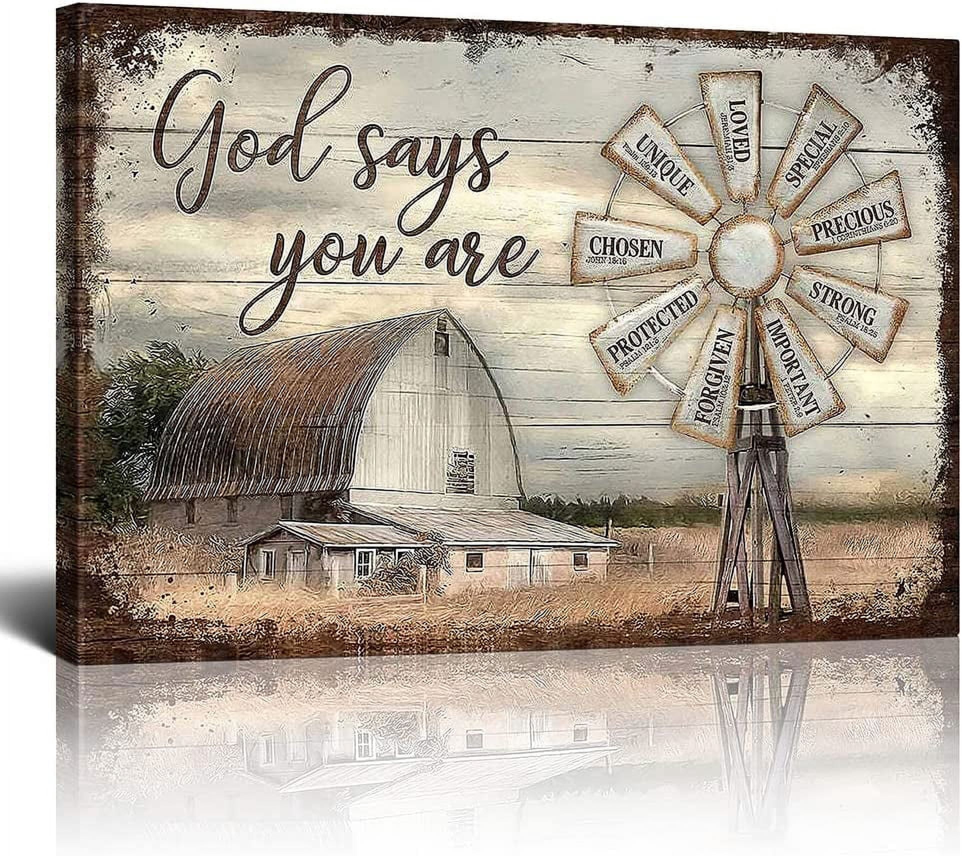 Rustic Barn Windmill Canvas Wall Art Old Red Truck Barn Picture Vintage Coutryside Painting Wall Decor Mordern Artwork Prints Home Decorative For Living Room Bedroom Bathroom Framed 12x16inch