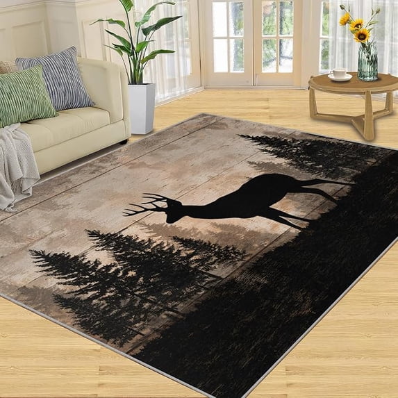 Ridstig Rug Rustic Barn Wood Deer Pine Area Rug, Forest Cabin Rugs, Non-Slip ...