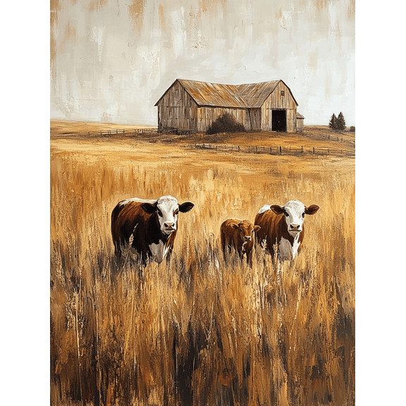 Rustic Barn and Cows Canvas Wall Art Perfect for Farmhouse Living Room Bedroom Office and Country Home Decor.