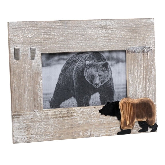 Lipco Wood and Metal Bear Photo Picture Frame, 9.25-inch Length, Wall and Tabletop Decoration