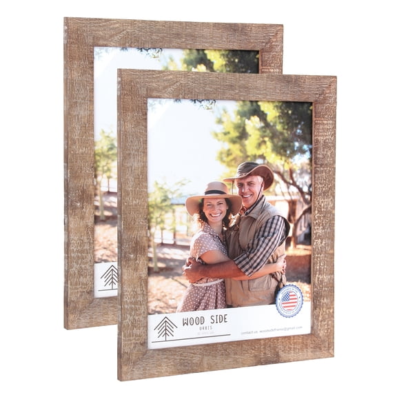 Rustic Barnwood Picture Frames 11x14 - Set of 2 - Natural Reclaimed Wood Real Glass Wall Hanging - Farmhouse Design
