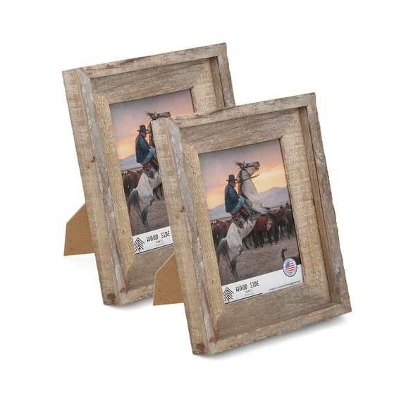 Rustic Barnwood Picture Frames 5x7 - Set of 2 - Natural Reclaimed Wood Real Glass - Handcrafted Vintage Distressed, 1 3/4" Frame Width