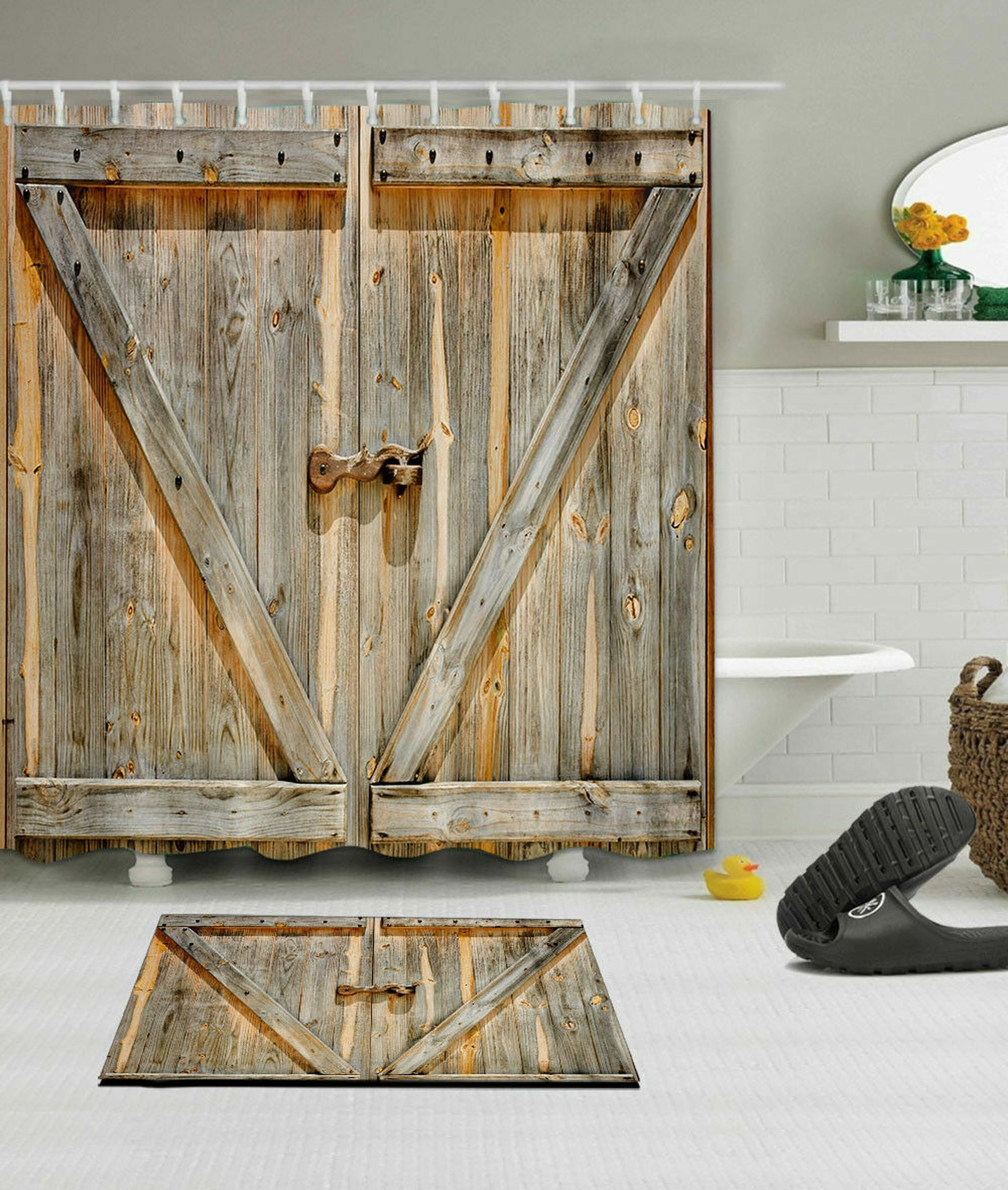 Rustic Barnwood Shower Curtain Set: Vintage Bathroom Decor - Walmart.com