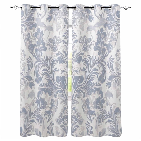 Rustic Baroque Blackout Curtains for Bedroom Living Room Darkening Curtains 84 Inch Length 2 Panels Set Vintage Country Scroll Floral Patterned Window Curtain Window Treatment Grommet Drapes 52"x84"