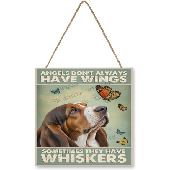 Rustic Basset Hound Dog Angel Wooden Sign 12x12 Pet Remembrance Wall Plaque for Dog Lovers, Sympathy Gift, and Memorial Home Decoration