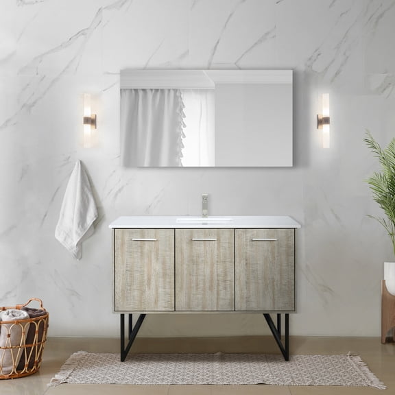 Rustic Bath Vanity 48"w X 20"d, Cultured Marble Top, Brushed Nickel Faucet, 43 In. Mirror - Long Lasting And Stain Surface, Scratch Proof Finish