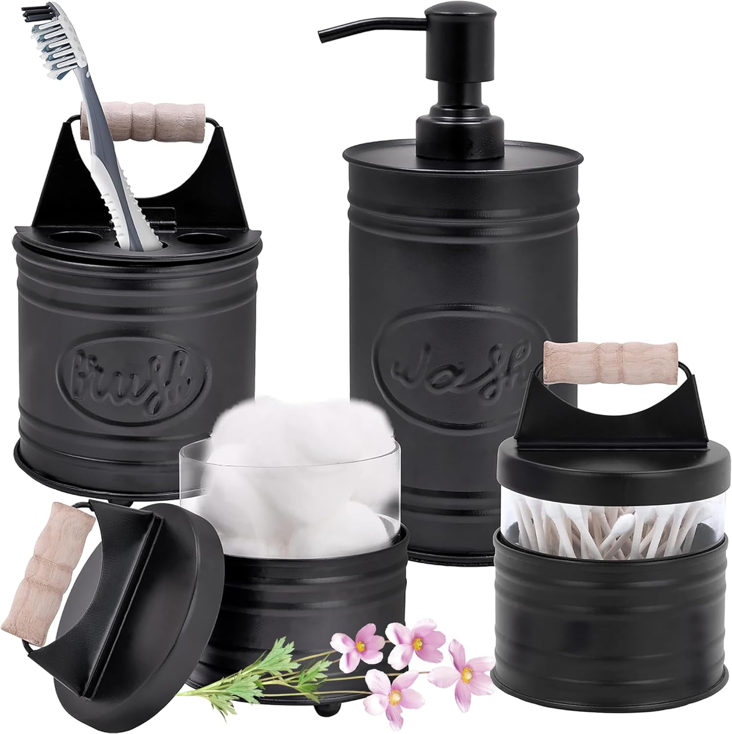 Black Galvanized Metal and Glass 4-Piece Bathroom Set
